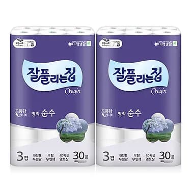 잘풀리는집 명작순수 화장지 30M 30롤 2팩