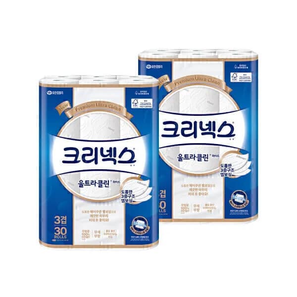 크리넥스 3겹 울트라클린 화이트 25MX30롤 2팩