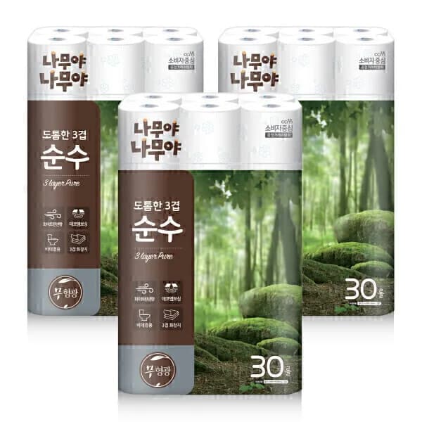 나무야나무야 도톰한 3겹 순수 화장지 27m x 30롤 3팩