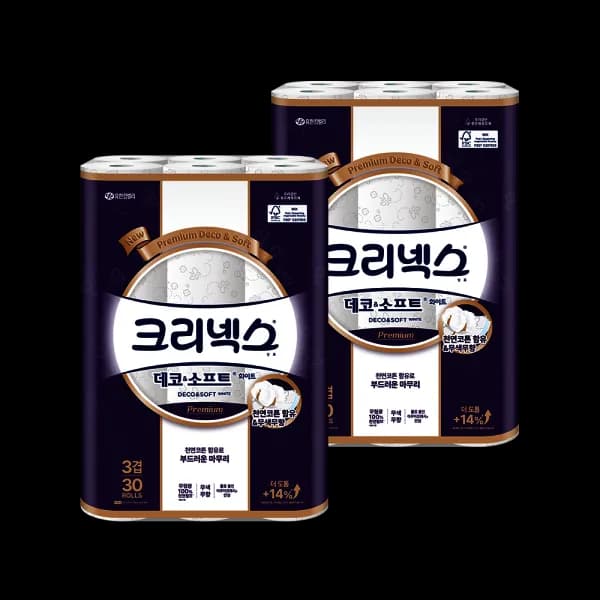 크리넥스 3겹 데코앤소프트 화이트 25M×30롤 2팩