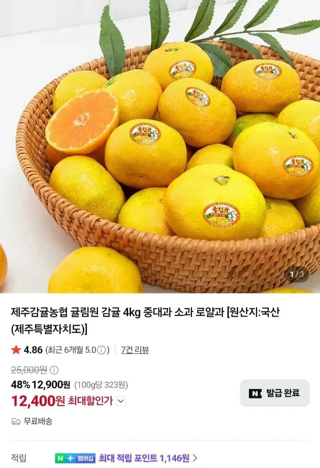 제주감귤농협 귤림원 감귤 4kg 중대과