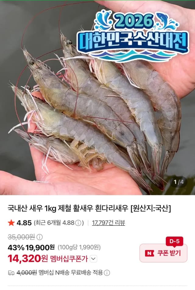 신안 활새우 1kg 28-34미