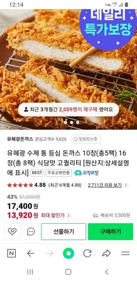 유혜광 수제 통 등심 돈까스 10장(총5팩)