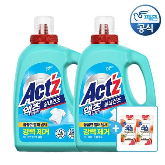 액츠 세탁세제 퍼펙트 실내건조 3L 2개 + 섬유유연제 200ml 2개 증정