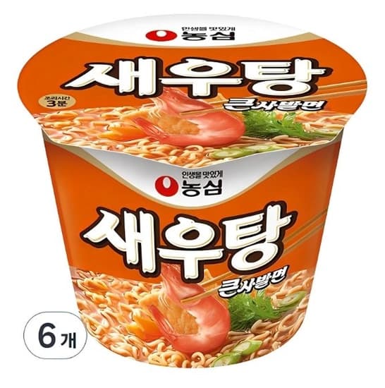 농심 새우탕 큰사발면 115g, 6개