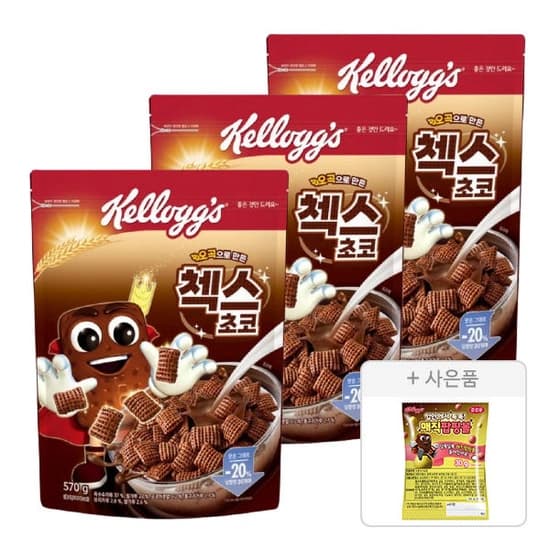 켈로그 오곡 첵스초코, 570g, 3개 + 증정(매직팝핑볼 (팝핑볼 only), 30g, 1개)