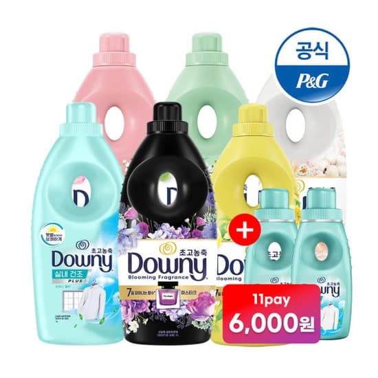다우니 초고농축 섬유유연제 탈취파워/실내건조/생화향기 1L 6개 +200ml 2개