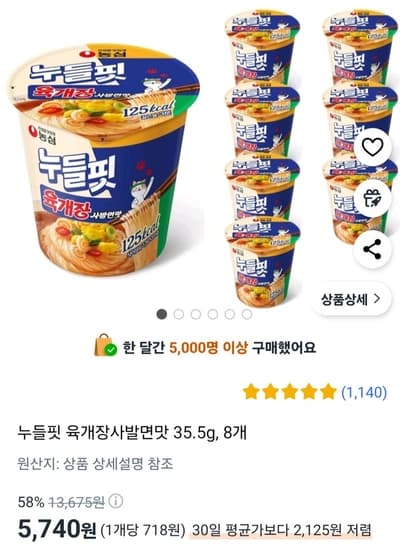 누들핏 육개장사발면맛 35.5g, 8개