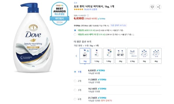 도브 뷰티 너리싱 바디워시 1kg
