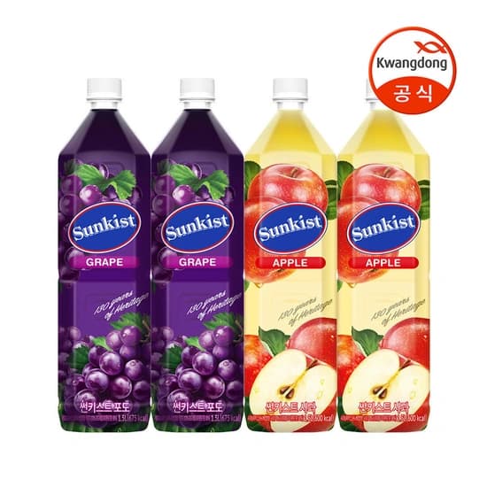 임박 썬키스트 포도주스 1.5L 3개 + 사과주스 1.5L 3개