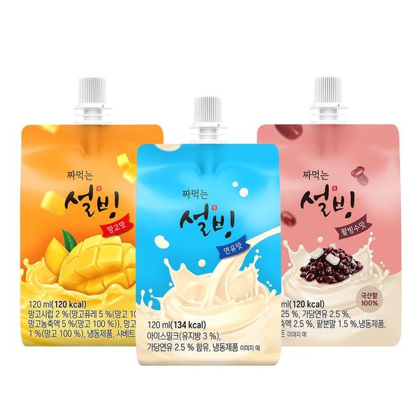 설빙  짜먹는 설빙 아이스크림 120ml 3종 12+12개 골라담기(팥빙수맛/연유맛/망고맛)