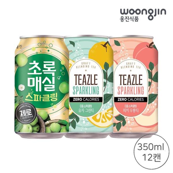 초록매실 스파클링 제로 + 티즐 스파클링 제로 350ml x 12캔