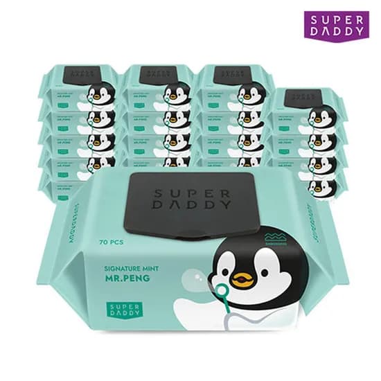 슈퍼대디 미스터펭 시그니처 민트 캡형 70매 20팩 물티슈