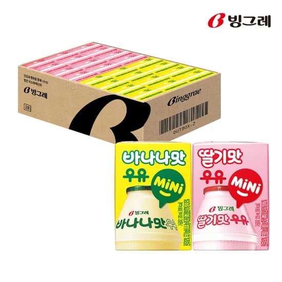 빙그레 바나나맛우유 미니 12팩 + 딸기맛우유 미니 12팩 120ml 멸균 [원산지:상세설 명에 표시]