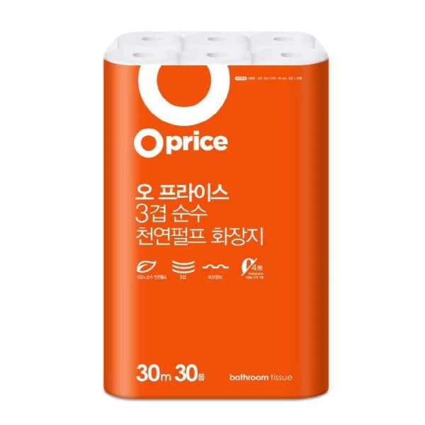 오 프라이스 천연펄프 화장지 30m 30롤 1팩(코인)