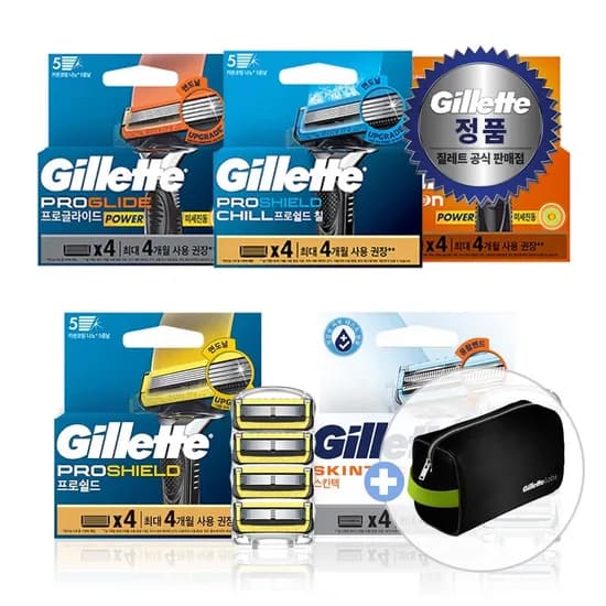 질레트 2024 면도날 4개 프로쉴드,스킨텍,프로글라이드,퓨전 4종