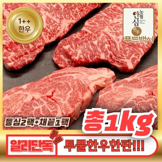 1++한우 등심600g&채끝400g(코인646개필요) (62609) (무료