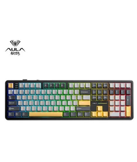 Aula 독거미 F108 유무선 블루투스 기계식 키보드 풀배열 핫스왑 블랙 카라멜라떼축 (리니어)