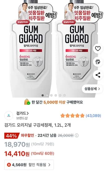검가드 오리지널 구강세정제, 1.2L, 2개