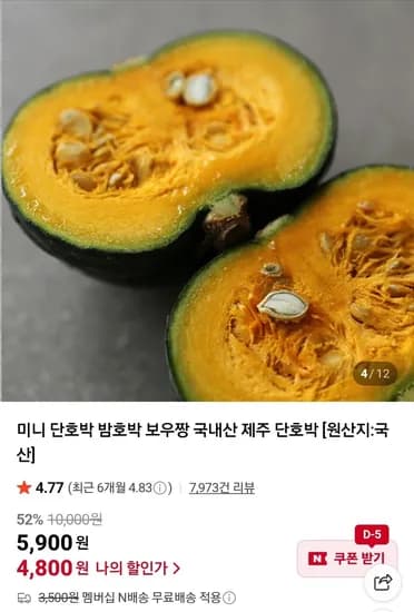 제주 미니 밤호박 단호박 보우짱 2kg