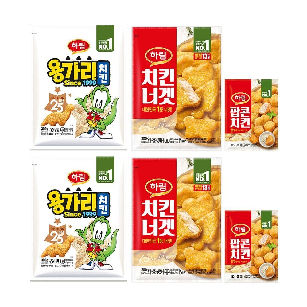 용가리치킨 300g 2봉 치킨너겟 300g 2봉 팝콘치킨 180g 2봉