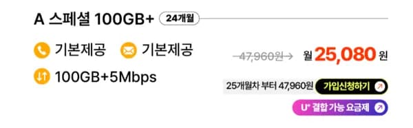 LG망 100기가+5Mbps 24개월