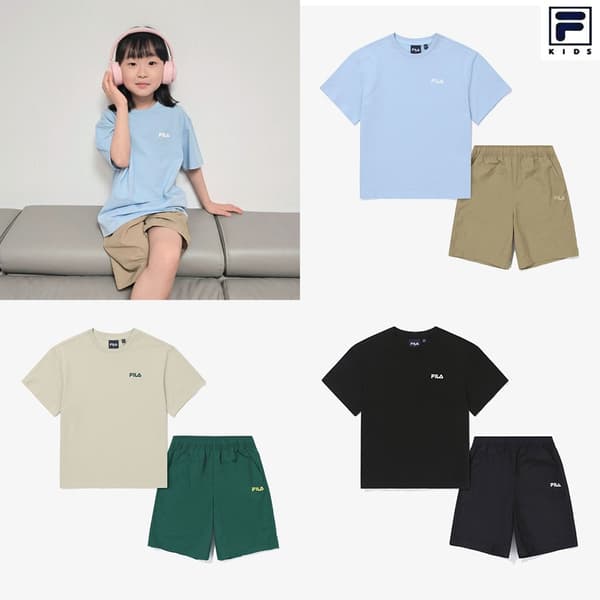롯데백화점) 휠라키즈 리니어로고 반팔상하세트 29,400원 무배