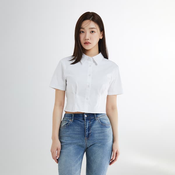 실사유/네이버)스파오 핀턱 크롭 반팔셔츠 12,910원