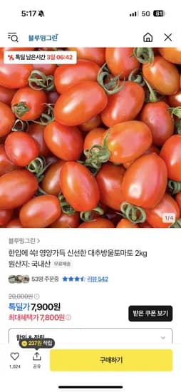 카카오) 대추 방울토마토 2키로 7800원 무배