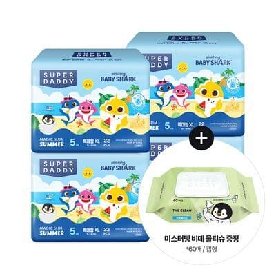 올리브영)핑크퐁 아기상어 기저귀 4팩 31,900원+펭귄 비데물티슈 60매