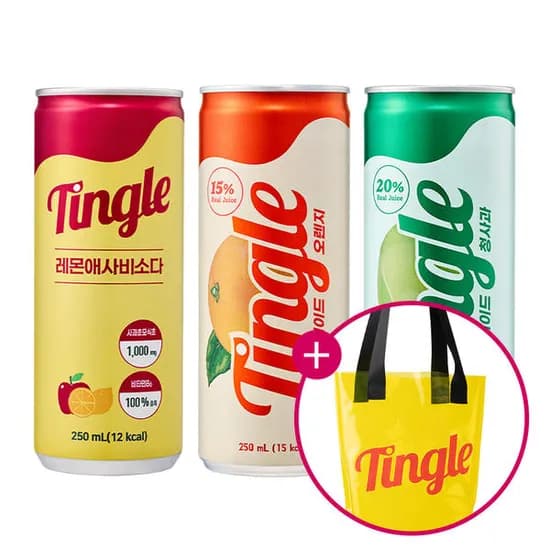 11번가)1+1 무설탕 고과즙 팅글 리얼에이드 오렌지/청사과/레몬애사비소다 250ml 택2 30,900원