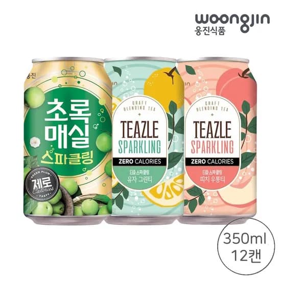 롯데온) 초록매실 스파클링 제로+티즐 스파클링 제로 총 12캔 8320원