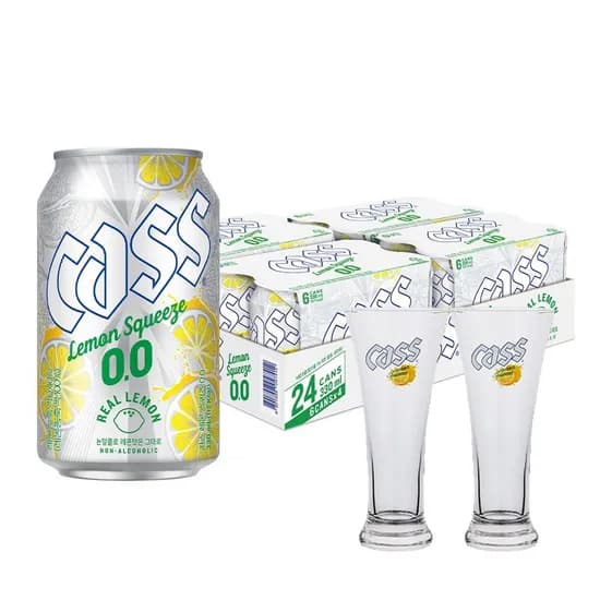 롯데온) 카스 레몬 제로 330ml 24캔+잔 2개 18400원