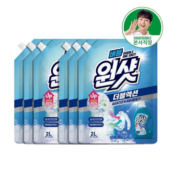 롯데온) 슈가버블 버블원샷 더블액션 액체 세탁세제 리필 2L x 6개 14,190원 무배