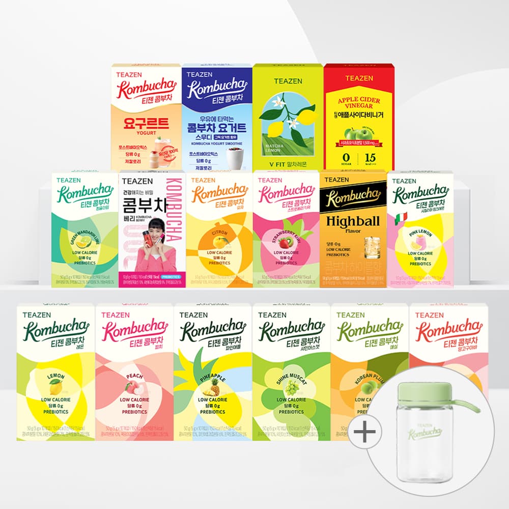 네이버) 티젠 콤부차 14종+애사비+말차레몬+에코보틀 총 160스틱 34,100원