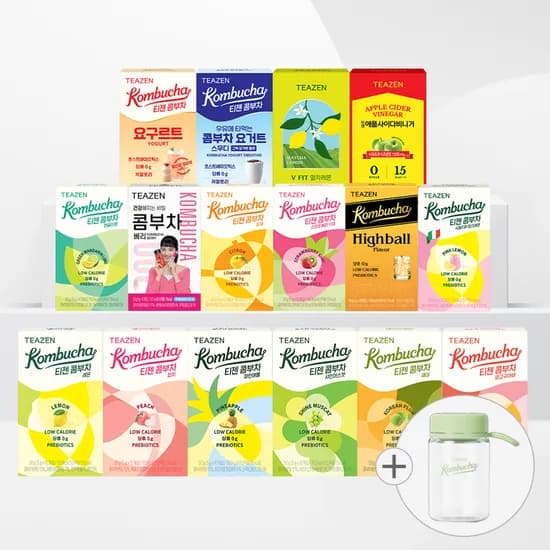 네이버) 티젠 콤부차 14종+애사비+말차레몬+에코보틀 총 160스틱 34,100원