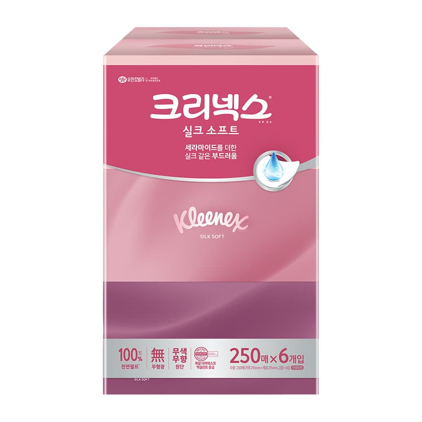 토스)크리넥스 실크소프트 플러스 각티슈 250매 6입x2팩 19,400원 /개당가격1616원