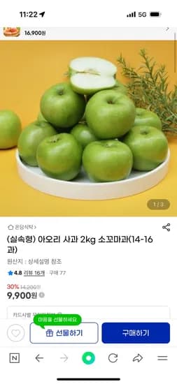 지마켓) 아오리 사과 2kg 소꼬마과 9,900원 무배