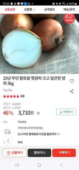 우체국)무안 햇양파 3kg 중사이즈 4500원