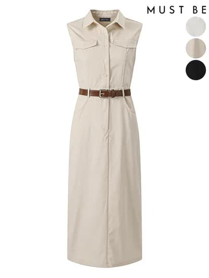 네이버경유 하프클럽)벨트세트 민소매 셔츠형 롱원피스 31,960원 무배