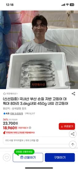 지마켓) 국내산 부산 손질자반 간고등어 450g*특대 8마리 / 18,960원