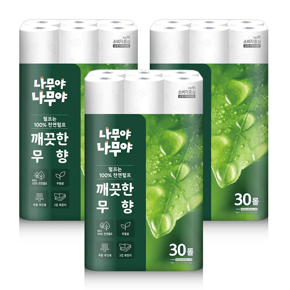 알리)미래생활 나무야나무야 깨끗한무향 25M 30롤 3팩 26,755원