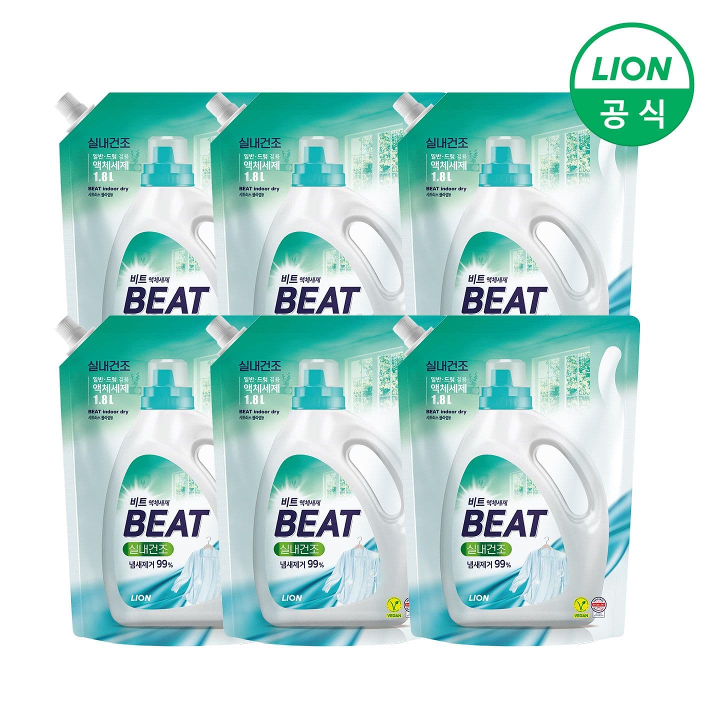 비트 실내건조 액체세제 일반드럼 1.8L 6개 19,542원