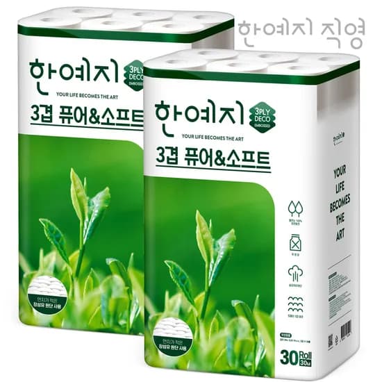 퓨어앤소프트 천연펄프 3겹 휴지 30m 60롤