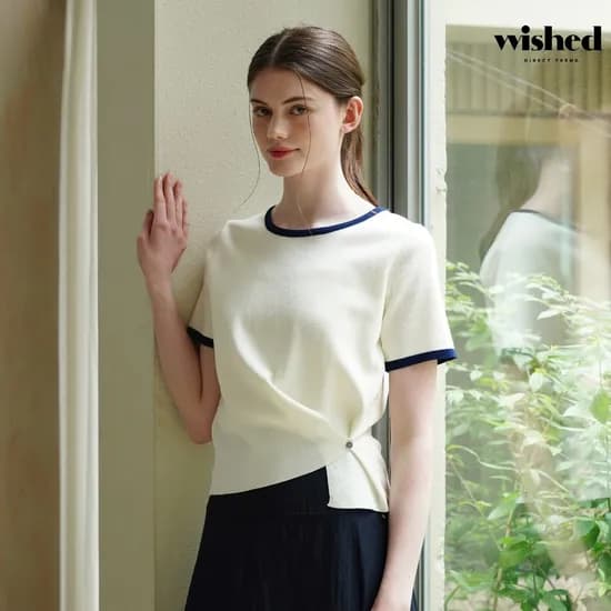 배색 라인 투웨이 반팔 니트