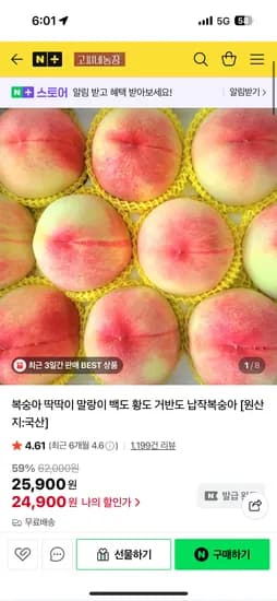 고씨네농장 복숭아 딱딱이 말랑이 대과 4kg