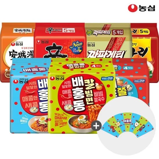 신라면 5봉 짜파게티 5봉 너구리 5봉 안성탕면 5봉 오짬 5봉 배홍동 4봉