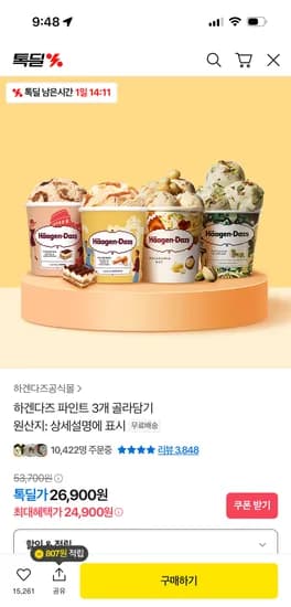 하겐다즈 파인트 3개