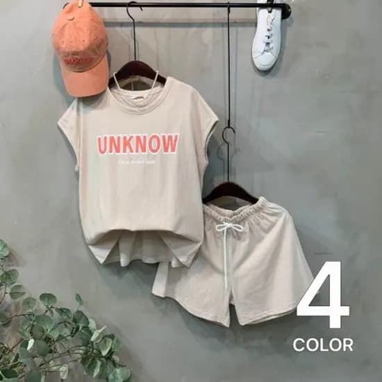 롯데온 레터링 캡소매 반팔 밴딩 반바지 세트