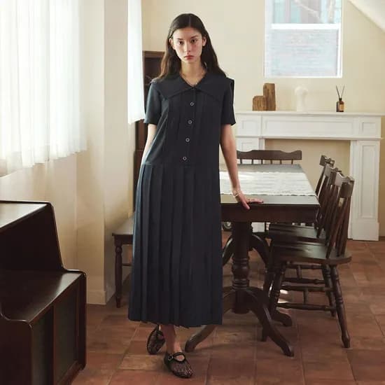 잇미샤 세일러 카라 플리츠 원피스